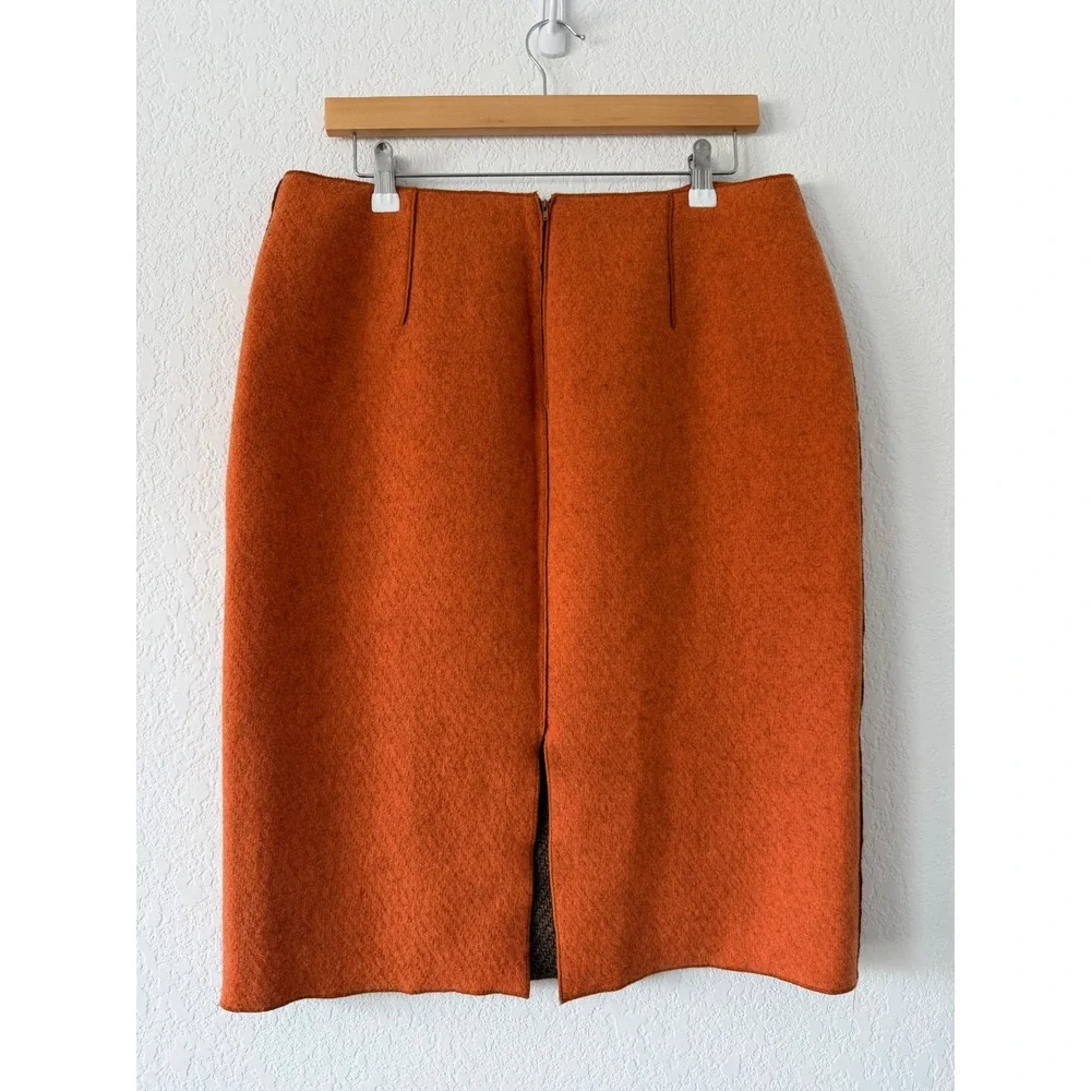 Krizia Poi Italy Burnt Orange Wool Blend Pencil Skirt IT 48 US 12 Textured Lined